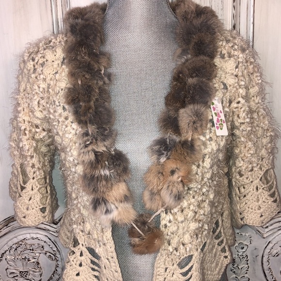 NWT Lovely Crochet Eyelash Yarn with Real Fur Neck Details Size Small - Picture 4 of 13